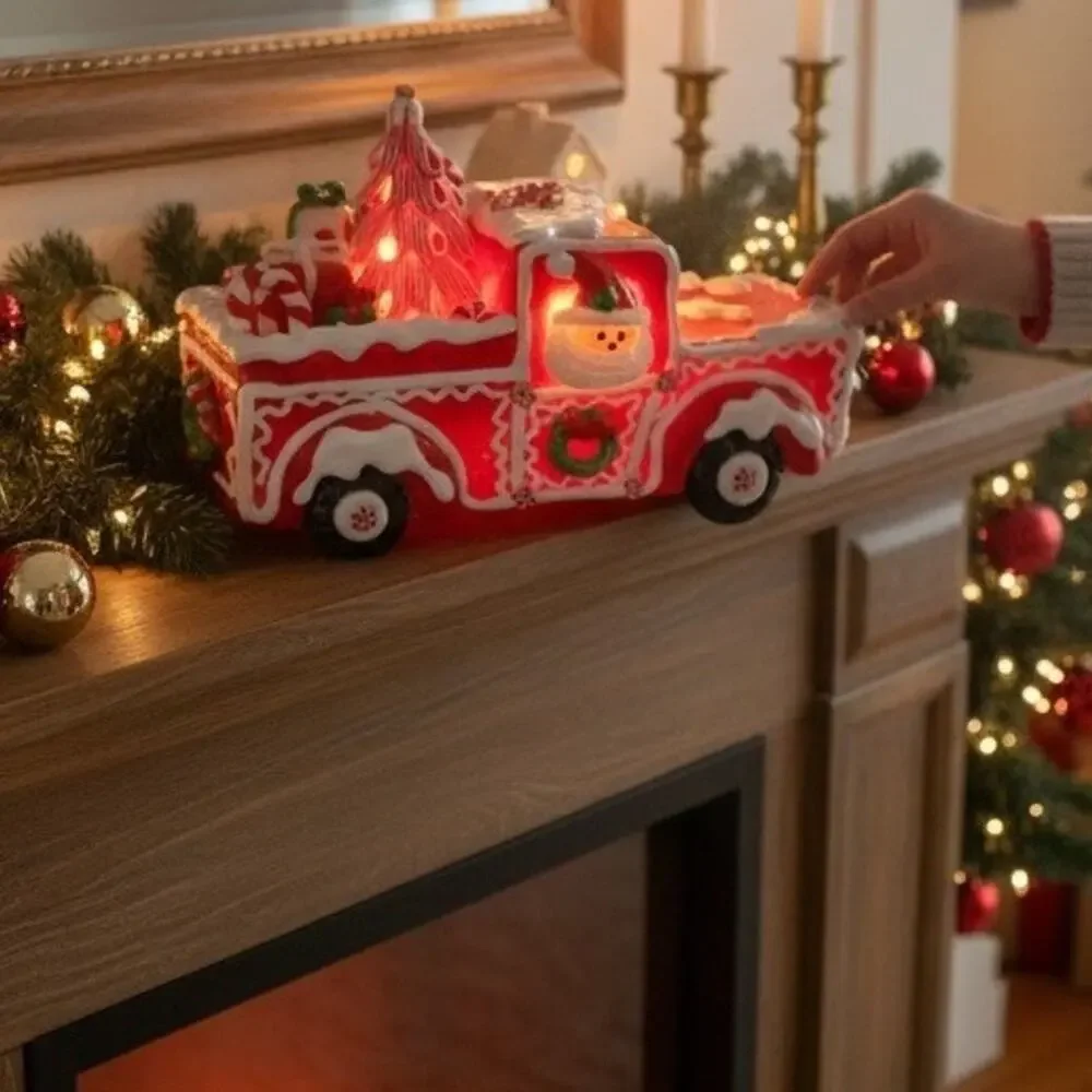 Kurt S. Adler Light Up Gingerbread Truck Santa Candy Canes Red Christmas Decor